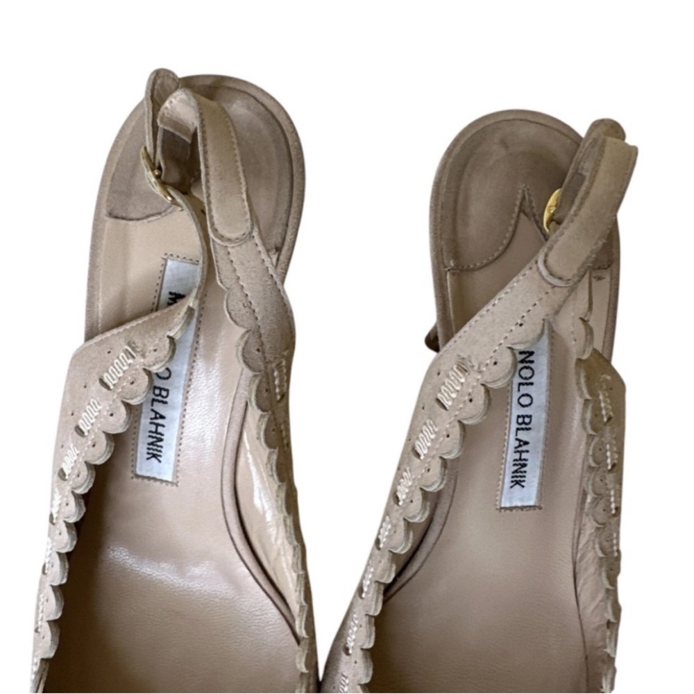 MANOLO BLAHNIK Beige Suede Slingback Heels - Picture 7 of 11